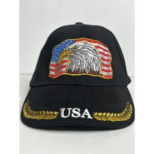 Eagle USA Flag American Patriotic Black Adjustable Cap Hat